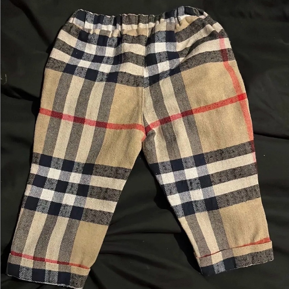 Authentic Burberry Kids Archive Check Trousers - Beige / Navy / Red - 6M